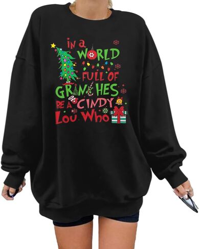 KIMSOONG Christmas Sweatshirt for Women Be A Cindy Lou Who Shirt Cute Christmas Graphic Tshirts Oversized Long sleeve Tops in Kuwait