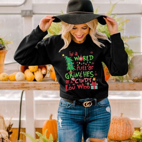 KIMSOONG Christmas Sweatshirt for Women Be A Cindy Lou Who Shirt Cute Christmas Graphic Tshirts Oversized Long sleeve Tops in Kuwait