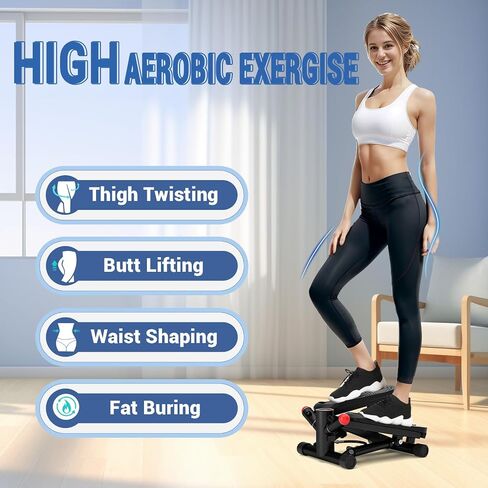 Steppers for Exercise at Home,Adjustable Resistance Mini Stepper with Resistance Bands,Stair Stepper with 350lbs Loading Capacity,Twist Stepper Portable Exercise Equipment for Full Body Workout in Saudi Arabia