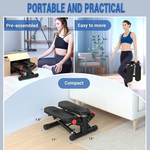 Steppers for Exercise at Home,Adjustable Resistance Mini Stepper with Resistance Bands,Stair Stepper with 350lbs Loading Capacity,Twist Stepper Portable Exercise Equipment for Full Body Workout in Saudi Arabia