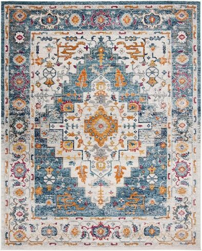 SAFAVIEH Madison Collection Area Rug - 8' x 10', Turquoise & Ivory, Boho Chic Medallion Design, Non-Shedding & Easy Care, Ideal for High Traffic Areas in Living Room, Bedroom (MAD156K) in Saudi Arabia