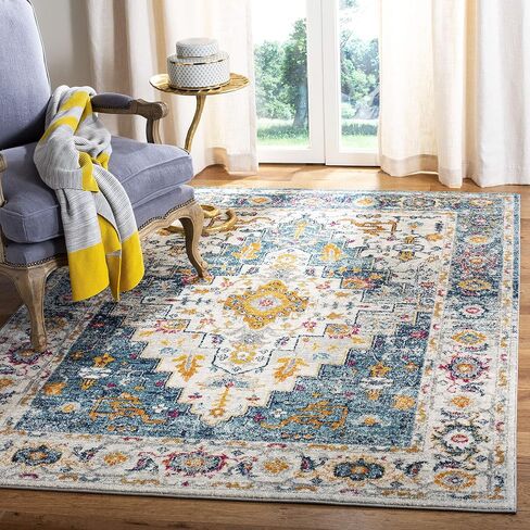 SAFAVIEH Madison Collection Area Rug - 8' x 10', Turquoise & Ivory, Boho Chic Medallion Design, Non-Shedding & Easy Care, Ideal for High Traffic Areas in Living Room, Bedroom (MAD156K) in Saudi Arabia