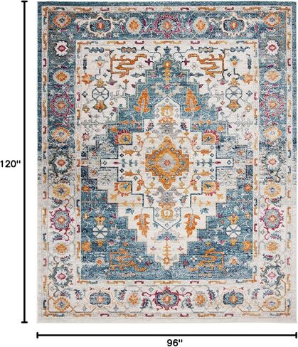 SAFAVIEH Madison Collection Area Rug - 8' x 10', Turquoise & Ivory, Boho Chic Medallion Design, Non-Shedding & Easy Care, Ideal for High Traffic Areas in Living Room, Bedroom (MAD156K) in Saudi Arabia