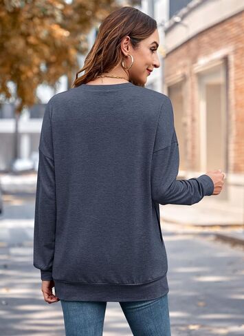 WNEEDU Sweatshirts for Women Casual Long Sleeve V Neck Shirts tunic tops for Leggings With Pockets in Saudi Arabia
