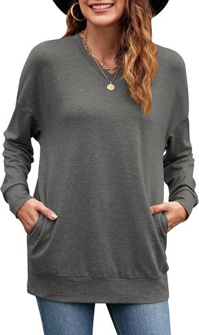 WNEEDU Sweatshirts for Women Casual Long Sleeve V Neck Shirts tunic tops for Leggings With Pockets in Saudi Arabia