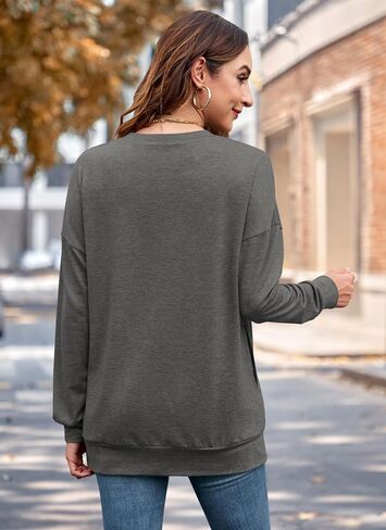 WNEEDU Sweatshirts for Women Casual Long Sleeve V Neck Shirts tunic tops for Leggings With Pockets in Saudi Arabia