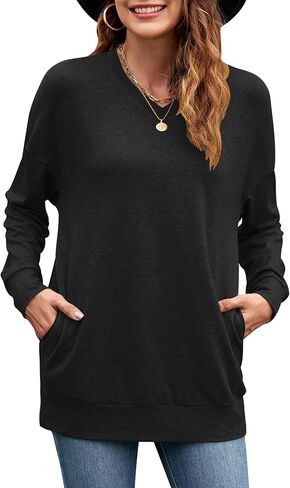WNEEDU Sweatshirts for Women Casual Long Sleeve V Neck Shirts tunic tops for Leggings With Pockets in Saudi Arabia