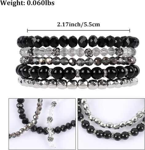 Bohemian Purple Beaded Bracelets for Women 5Pcs Stackable Glass Beads Stretch Bracelets Boho Multilayered Sparkly Disco Ball Faceted Crystal Beads Bracelet Set Handmade Trendy Jewelry Gift for Girls in Saudi Arabia