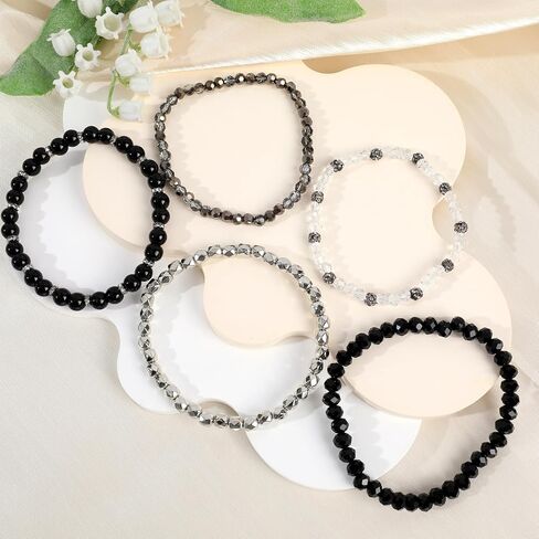 Bohemian Purple Beaded Bracelets for Women 5Pcs Stackable Glass Beads Stretch Bracelets Boho Multilayered Sparkly Disco Ball Faceted Crystal Beads Bracelet Set Handmade Trendy Jewelry Gift for Girls in Saudi Arabia