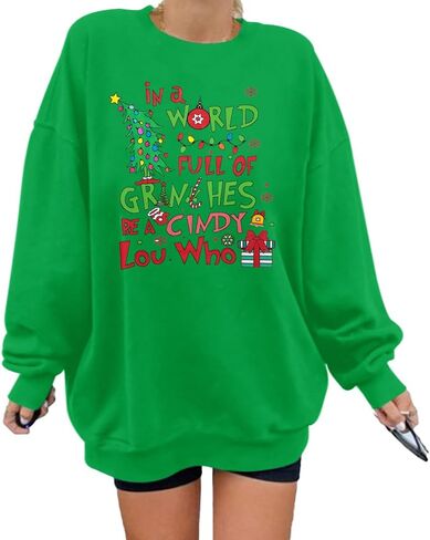 KIMSOONG Christmas Sweatshirt for Women Be A Cindy Lou Who Shirt Cute Christmas Graphic Tshirts Oversized Long sleeve Tops in Saudi Arabia