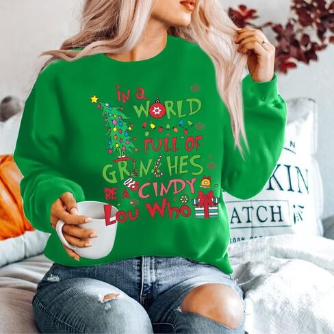 KIMSOONG Christmas Sweatshirt for Women Be A Cindy Lou Who Shirt Cute Christmas Graphic Tshirts Oversized Long sleeve Tops in Saudi Arabia