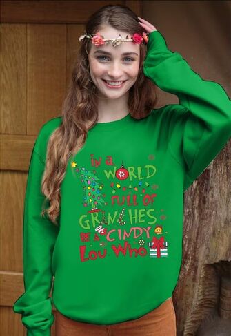 KIMSOONG Christmas Sweatshirt for Women Be A Cindy Lou Who Shirt Cute Christmas Graphic Tshirts Oversized Long sleeve Tops in Saudi Arabia