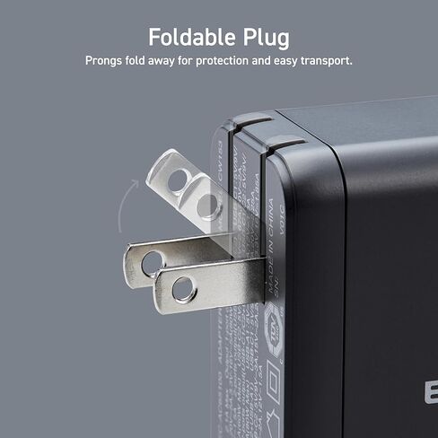 ELECOM 150W USB C Wall Charger Block, 4 Multi Port GaN II Smart PD, Ultra-Fast Charging, Compact Power Adapter for Multiple Devices, Laptops, Tablets, iPhone, iPad, Watch, Speakers, Airpods - Black in Kuwait