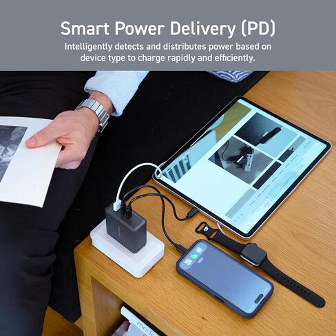 ELECOM 150W USB C Wall Charger Block, 4 Multi Port GaN II Smart PD, Ultra-Fast Charging, Compact Power Adapter for Multiple Devices, Laptops, Tablets, iPhone, iPad, Watch, Speakers, Airpods - Black in Kuwait