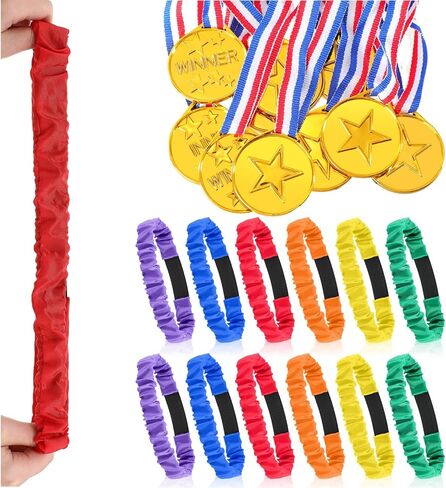 24 قطعة 3 فرق سباق ذات أرجل مع ميداليات جائزة الفائز، حبل ربط مرن ملون لألعاب سباق التتابع، ألعاب رياضية مدرسية، ألعاب الكرنفال في الهواء الطلق، مستلزمات أنشطة فريق الأطفال in Kuwait