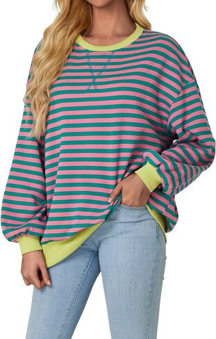 LYANER Women's Oversized Striped Color Block Long Sleeve Crew Neck Sweatshirt Casual Loose Pullover Shirt Top in Saudi Arabia