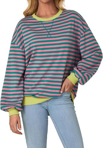 LYANER Women's Oversized Striped Color Block Long Sleeve Crew Neck Sweatshirt Casual Loose Pullover Shirt Top in Saudi Arabia