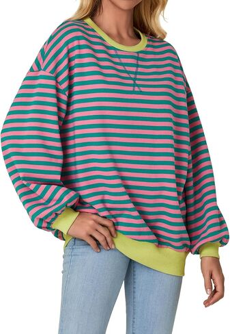 LYANER Women's Oversized Striped Color Block Long Sleeve Crew Neck Sweatshirt Casual Loose Pullover Shirt Top in Saudi Arabia