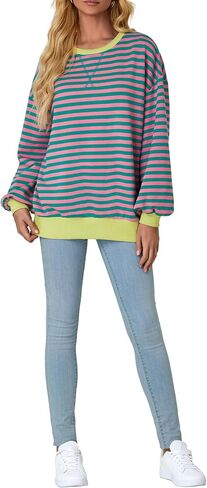 LYANER Women's Oversized Striped Color Block Long Sleeve Crew Neck Sweatshirt Casual Loose Pullover Shirt Top in Saudi Arabia