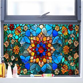 Stained Glass Window Film,Frosted Glass Window Film,Window Privacy Film for Home Frosted Bathroom Window Coverings Static Cling Non-Adhesive 17.7" x 39.5" (BH117)
