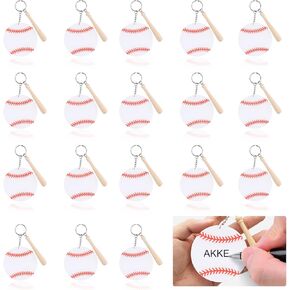 18pcs Baseball Keychain, Acrylic Softball Key Chain with Wood Bat Acrylic Baseball Blanks Keychain for Party Favors