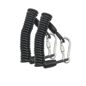 Spring Coiled Wire Cable with Loops 59in(1.5M) Rubber Coated Stainless Wire Tether Lock,4mm Thickness Black Coating with 2 Screw Locking Carabiners，Extend Length to 5ft(150cm)
