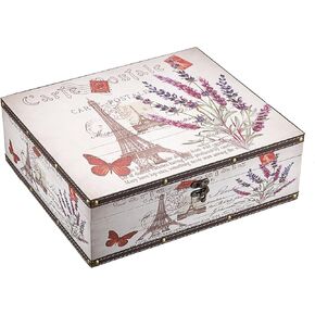 Hipiwe Vintage Treasure Chest Box Wooden + PU Leather Decorative Keepsake Box Large Wooden Storage Box Memento Case Box for Jewelry Photos Books Gift Box Home Decor, Lavender Pattern in Kuwait