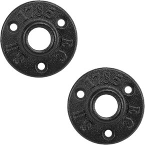 Industrial Pipe Floor Flange, Heavy Duty Malleable Iron Pipe Fittings, Wall Mounted Vintage DIY Threaded Flange for Decoration Pipe Fitting Project, Black(2 Pack, 1.5 Inch)