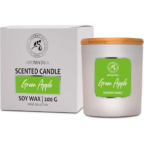 AROMATIKA Scented Candle Green Apple - Glass Candle Gift - Aromatherapy Candle with Soywax 200g - Up to 45 Hours Burn Time - Soy Wax Candles for Home Scented - Home Scented Candles