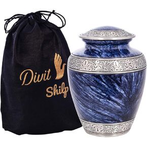 Cremation Urn for Human Ashes with Satin Bag, for Adults up to 200 lbs | Large Handcrafted Funeral Urns (Blue Cloud, Adult)