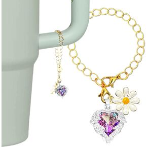 Heart Charm for Stanley Cup - Crystal Simple Modern Handle Pendant Decoration Ornaments for Tumbler Cups Mug Keychains Wallets Backpacks
