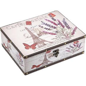 Hipiwe Vintage Treasure Chest Box Wooden + PU Leather Decorative Keepsake Box Large Wooden Storage Box Memento Case Box for Jewelry Photos Books Gift Box Home Decor, Lavender Pattern
