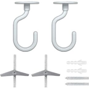 4 Sets Large Swag Ceiling Hooks Heavy Duty Swag Hook with Hardware for Hanging Plants Ceiling Installation Cavity Wall Fixing (4 Sets White)