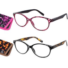 EASY READ 2 Pairs High Magnification Power Reading Glasses for Women,Stylish Lightweight Readers for Women with Spring Hinge