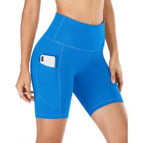 IUGA Biker Shorts Women 6"/8" Workout Shorts Womens with Pockets High Waisted Yoga Running Gym Spandex Compression Shorts Navy Blue