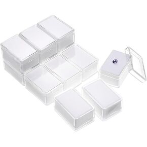 NBEADS 12 Pcs Gemstone Display Box, 2.24x1.46x1.1 inch Transparent Plastic Square Jewelry Display Container Diamond Storage Box with Clear Top Lids and White Sponge for Bare Stone Naked Diamond, White