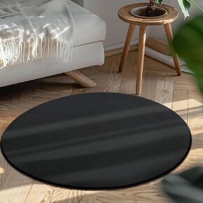 Carvapet Round Area Rugs 5x5ft for Living Room,Circle Rugs Non Slip Machine Washable Floor Mat,Soft Fluffy Faux Fur Carpet,Shaggy Rugs for Bedroom,Kids Room,Playroom,Black