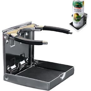 Adjustable Folding Cup Holder Drink Mount for Boat Marine RV Camper Yacht Caravan Car, Stainless Steel, Holds Mug Cups or Cans, 2 1/5in to 3 3/8in Diam