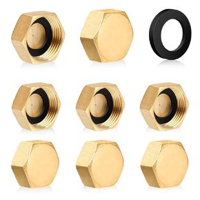 cobee 6 Pcs Brass Blanking Nut Cap, 1/2" Brass Hex Blanking Hose Cap Nut, Female Blanking Stop Cap, Plumbing Fittings for Faucet Washers Machine Radiator Valve Caps