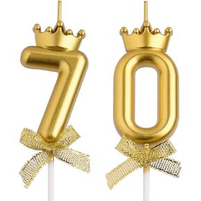 70th Birthday Candles, Gold 70 Year Old Number Birthday Candles for Men Women, Happy Birthday Party Cake Topper Decoration Gifts for 70th Wedding Anniversary Celebration