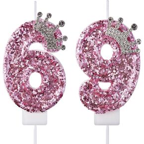 69 96 Birthday Candles, 69th 96th Cake Candles, Pink Birthday Number 69 96 Candles Cake Topper Decorations for Party Men Women