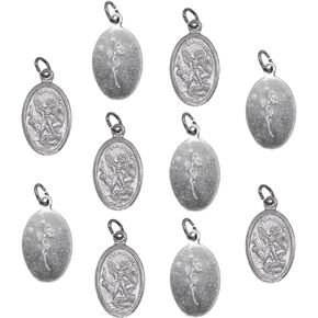 10 Pack of Saint Michael Medals | 1" Metal Silver-Tone Pendants | Patron Saint of Police, Soldiers, and Grocery Workers | Great Catholic Gift for First Holy Communion and Confirmation | Made in Italy