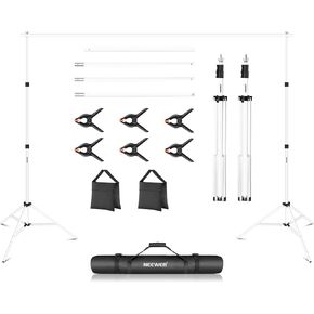 Neewer Backdrop Stand 10ft x 7ft, Adjustable Photo Studio Backdrop Support System for Wedding Parties Background Portrait Photography with 4 Crossbars, 8 Clamps, 2 Black Sandbags and Carrying Bag-GRAY