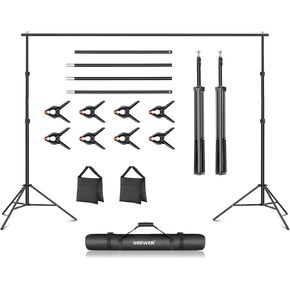 Neewer Backdrop Stand 10ft x 7ft, Adjustable Photo Studio Backdrop Support System for Wedding Parties Background Portrait Photography with 4 Crossbars, 8 Clamps, 2 Black Sandbags and Carrying Bag-GRAY