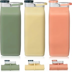 Ctosree 3 Pcs Collapsible Water Bottles 20 oz Foldable Portable Silicone Water Bottle Leak Proof Travel Water Bottle Lightweight Folding Water Bottle for Sports Traveling Hiking