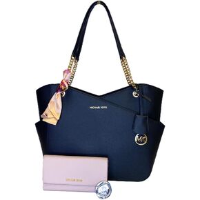Michael Kors MICHAEL Michael Kors Jet Set Travel Large Chain Shoulder Tote bundled Jet Set Travel Trifold Wallet (Electric Pink Colorblock) in Kuwait