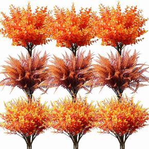 18PCS Outdoor Artificial Plants Flowers Bulk, UV Resistant Fake Monkey Grass Fern Outside Faux Greenery Mums Rosemary Arrangement for Front Porch Window Box Planter Hanging Basket Garden