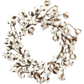 Real Cotton Bolls Wreath, Farmhouse Natural White Cotton Adjustable Stems for Indoor Home Wedding Centerpiece Decor Christmas Vintage Wreath Diameter 12"-24"