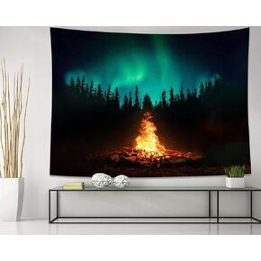 QGHOT Forest Tapestry Wall Hanging Camping Backdrop Nature Outdoor Northern Lights Landscape Campfire Starry Night Sky Aurora Tapestries for Mens Bedroom Living Room Wall Art Decor (59.1"x51.2")
