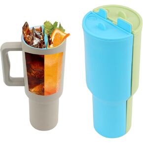 2-in-1 Drink Separator Silicone Liner, 2pcs Reusable Cup Divider Insert Liner Inner Cup Section Tray with Cup Lids Accessories Compatible with Stanley Cup 40oz Party Outdoor Coffee Juice